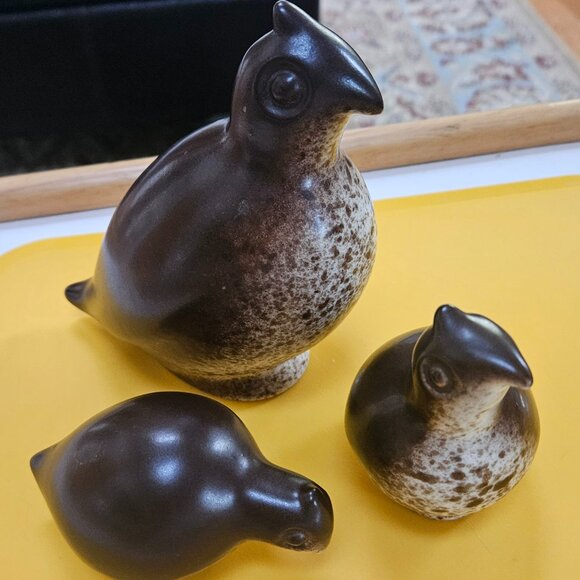 HOWARD PIERCE QUAIL FAMILY OF THREE GORGEOUS FIGURINE POTTERY 1950 MID CENTURY - Picture 2 of 7